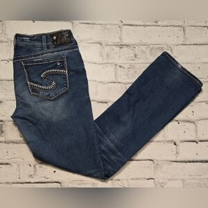 Silver Jeans Suki Mid Straight Blue Denim Women’s W34 L34 Stretch